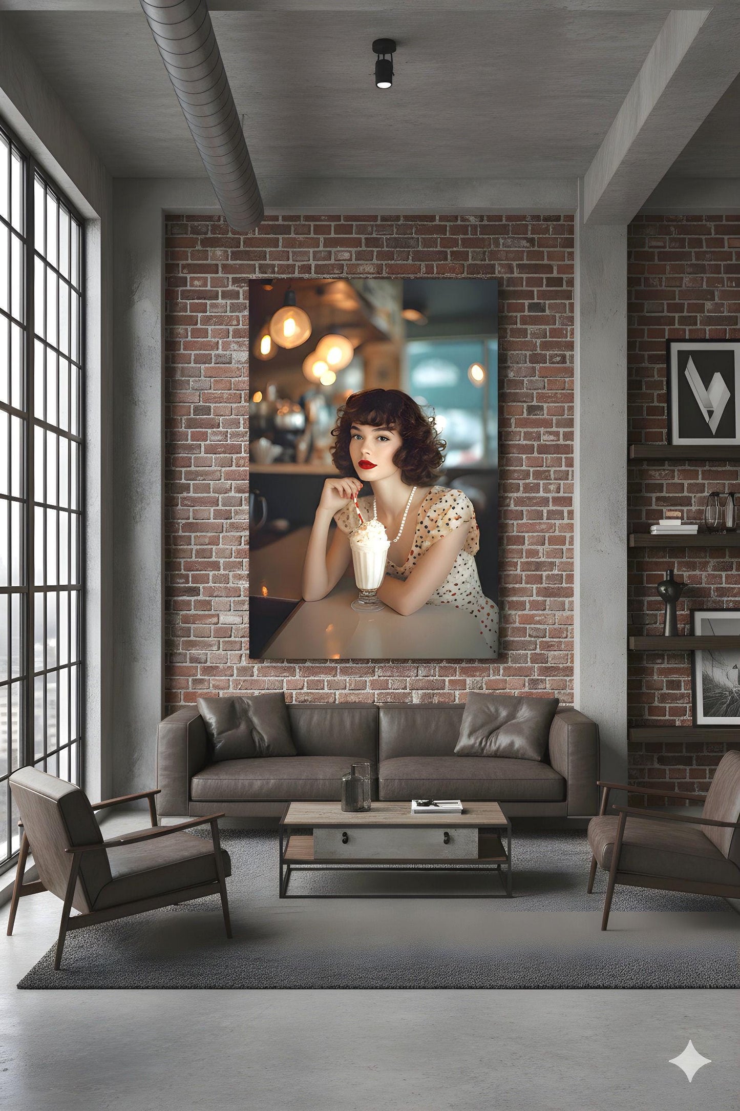 Milkshake Counter Pinup | Classic Retro Vibe Theme | 16K Ultra HD Rolled Poster | Nostalgic Kitchen Accent | Charm | Free US Shipping!