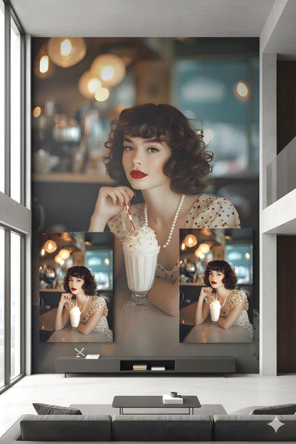 Milkshake Counter Pinup | Classic Retro Vibe Theme | 16K Ultra HD Rolled Poster | Nostalgic Kitchen Accent | Charm | Free US Shipping!
