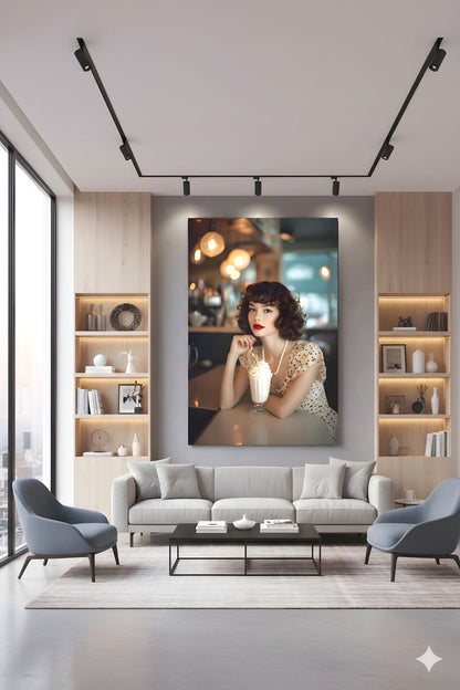 Milkshake Counter Pinup | Classic Retro Vibe Theme | 16K Ultra HD Rolled Poster | Nostalgic Kitchen Accent | Charm | Free US Shipping!