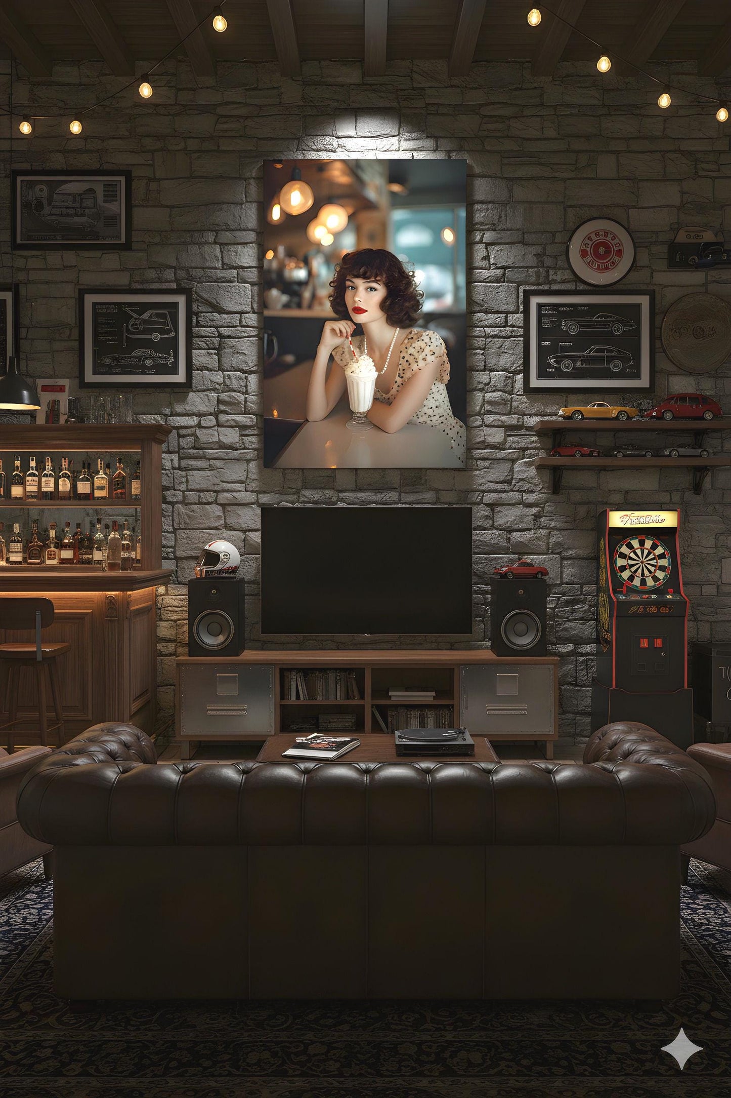 Milkshake Counter Pinup | Classic Retro Vibe Theme | 16K Ultra HD Rolled Poster | Nostalgic Kitchen Accent | Charm | Free US Shipping!