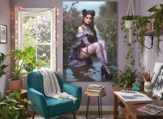 Victorian Style Figure | Wet Flower Field Scene Theme | 16K Ultra HD Rolled Poster | Hobby Room Accent | Style | Free US Shipping!