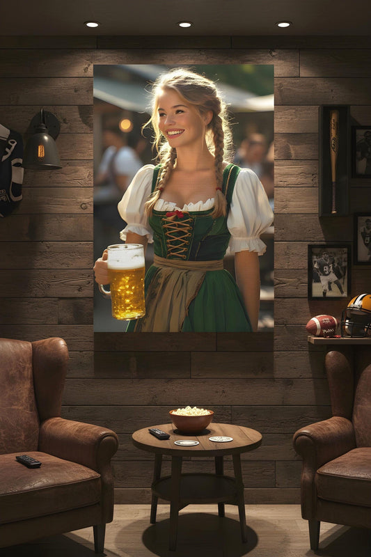 16K HD Oktoberfest Maid Retro Poster perfect for a Vintage Travel Inspired Gallery Wall