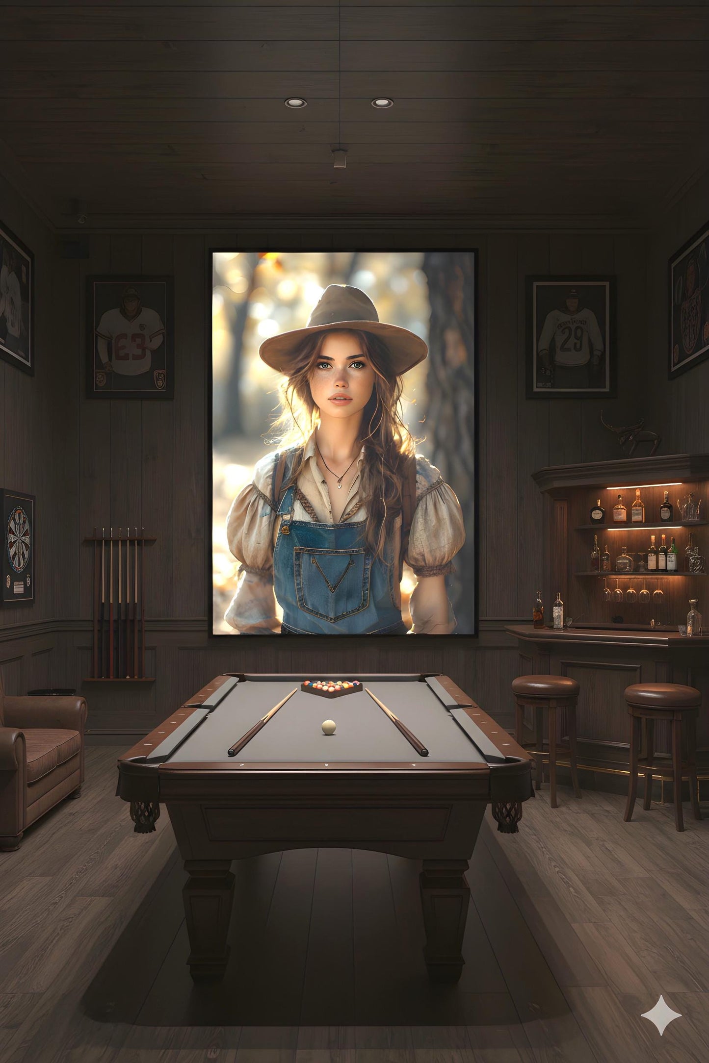 16K HD Golden Hour Farmgirl Retro Poster featuring a Rustic Cowgirl for a Western Decor Den