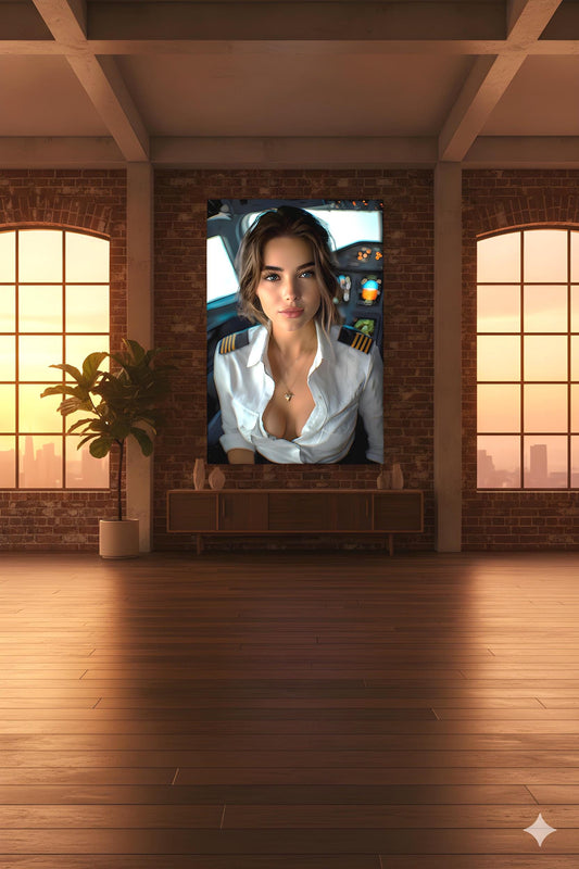 16K HD Sexy Pilot Retro Poster for an Americana Inspired Bold Hangar Gallery Wall