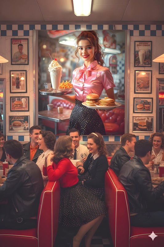16K HD Retro Diner Poster: Vintage Americana Kitchen Wall Art