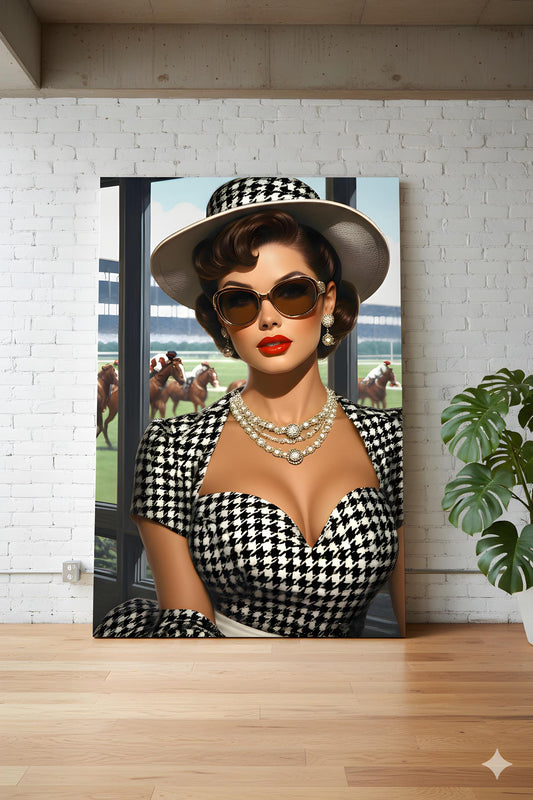 16K HD Checkered Stylized Poster Print featuring a Grandstand View of High Society Racing
